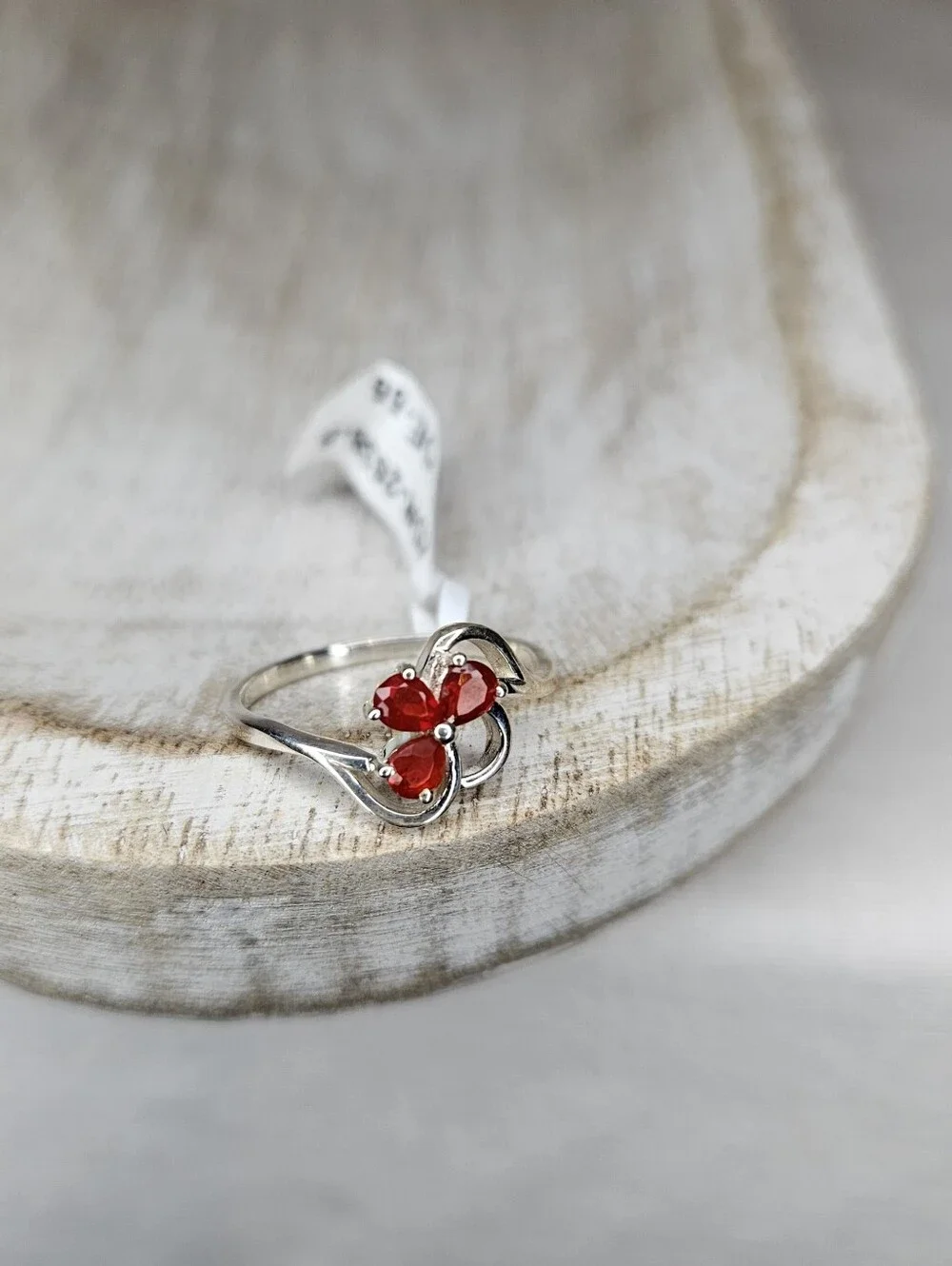 Natural Mexican Fire Opal Ring 925 Sterling Silver Flower Clover Size 8 NWT